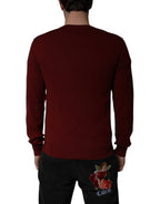Dolce & Gabbana Maroon Cashmere V-neck Men Pullover Sweater - Zeiniez