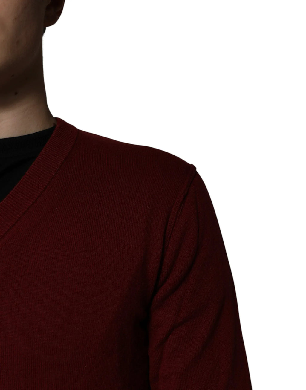 Dolce & Gabbana Maroon Cashmere V-neck Men Pullover Sweater - Zeiniez
