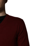 Dolce & Gabbana Maroon Cashmere V-neck Men Pullover Sweater - Zeiniez