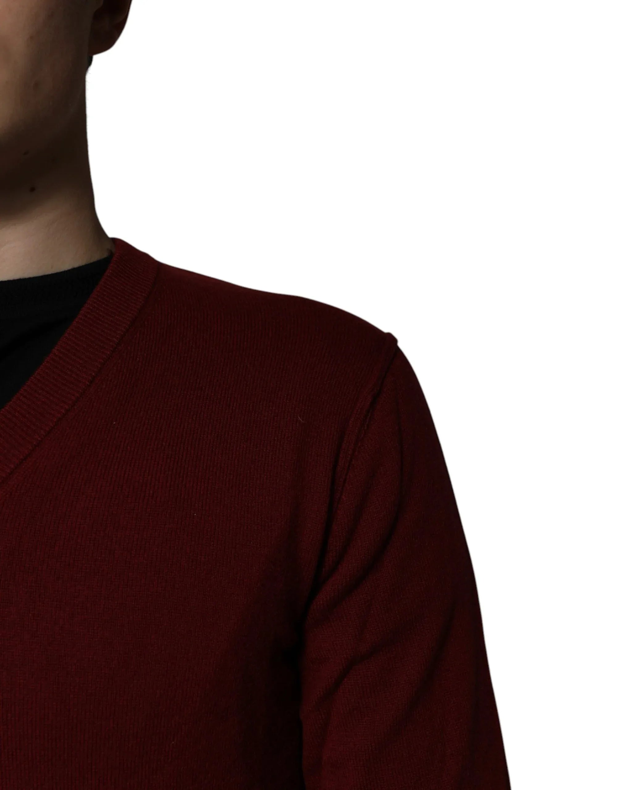 Dolce & Gabbana Maroon Cashmere V-neck Men Pullover Sweater - Zeiniez