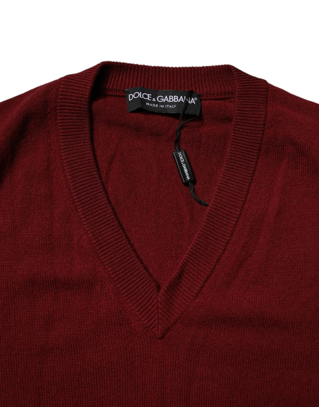 Dolce & Gabbana Maroon Cashmere V-neck Men Pullover Sweater - Zeiniez