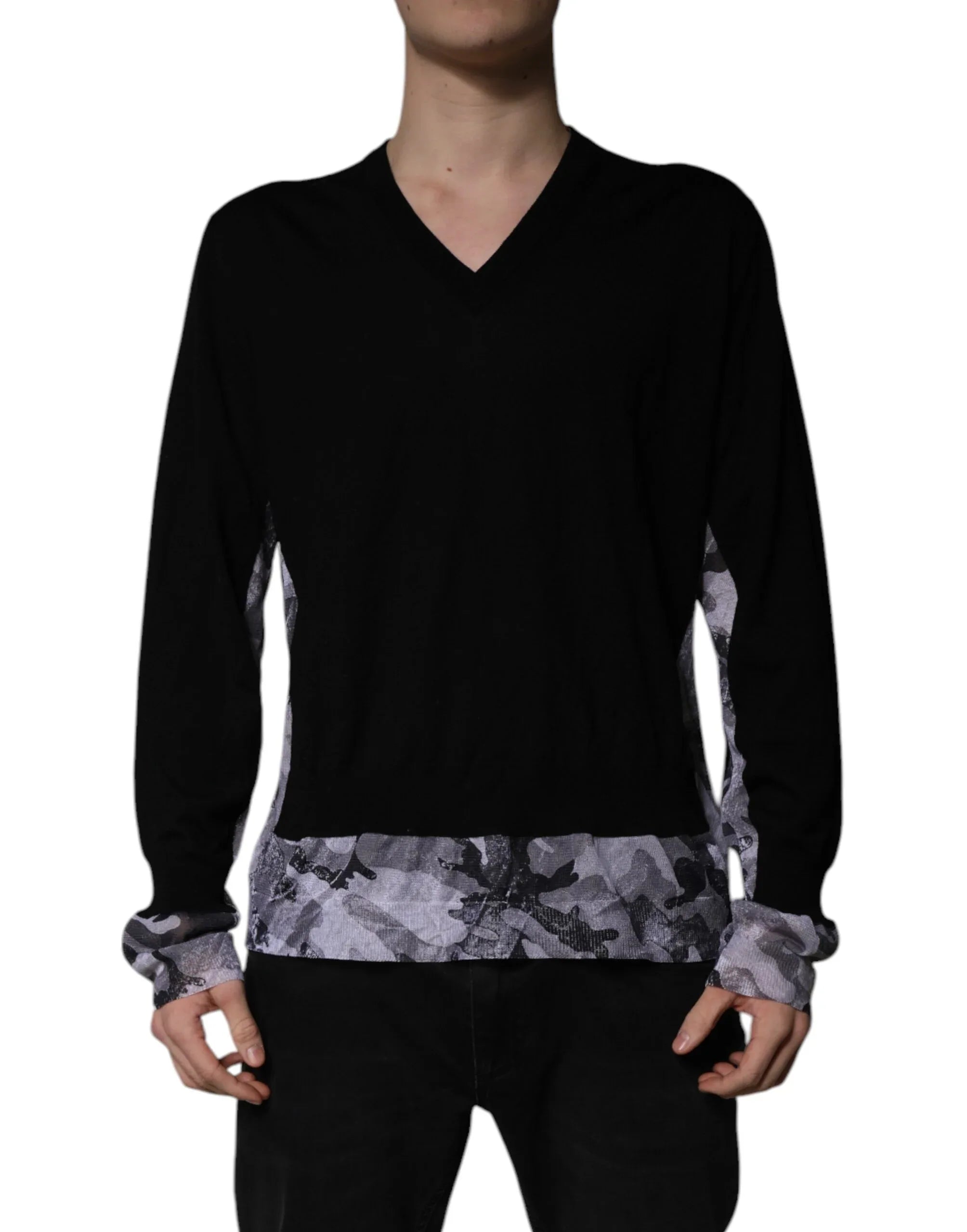 Dolce & Gabbana Black Camouflage V-neck Pullover Sweater - Zeiniez