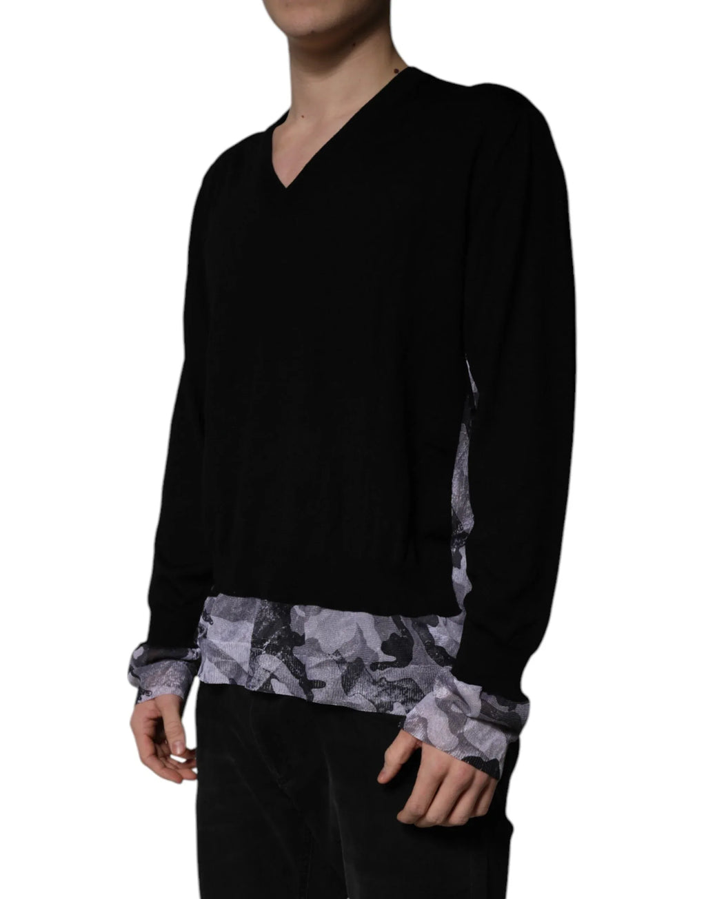 Dolce & Gabbana Black Camouflage V-neck Pullover Sweater - Zeiniez
