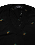 Dolce & Gabbana Black Pineapple Crew Neck Pullover Sweater - Zeiniez