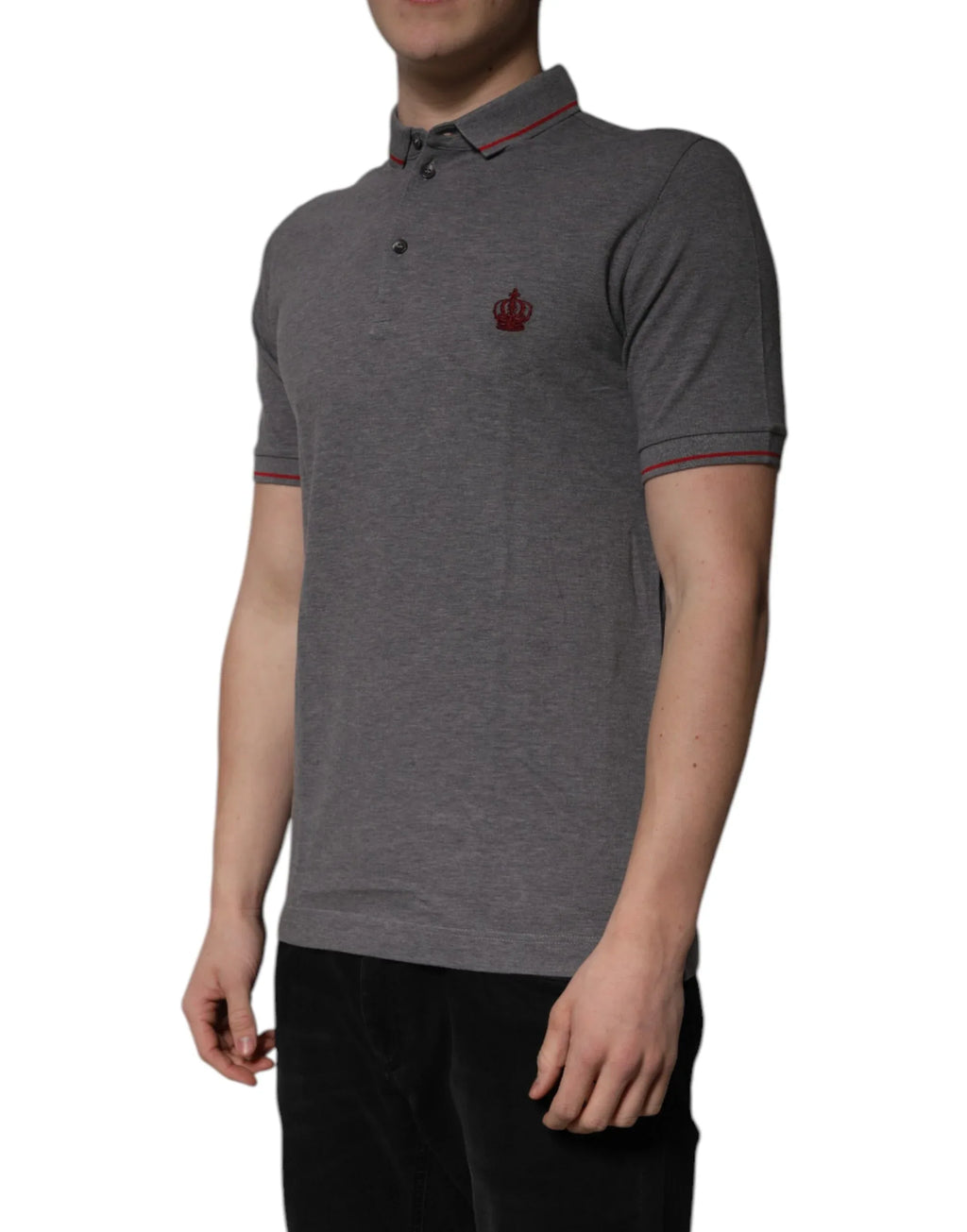 Dolce & Gabbana Gray Cotton Crown Collared Polo T-shirt - Zeiniez