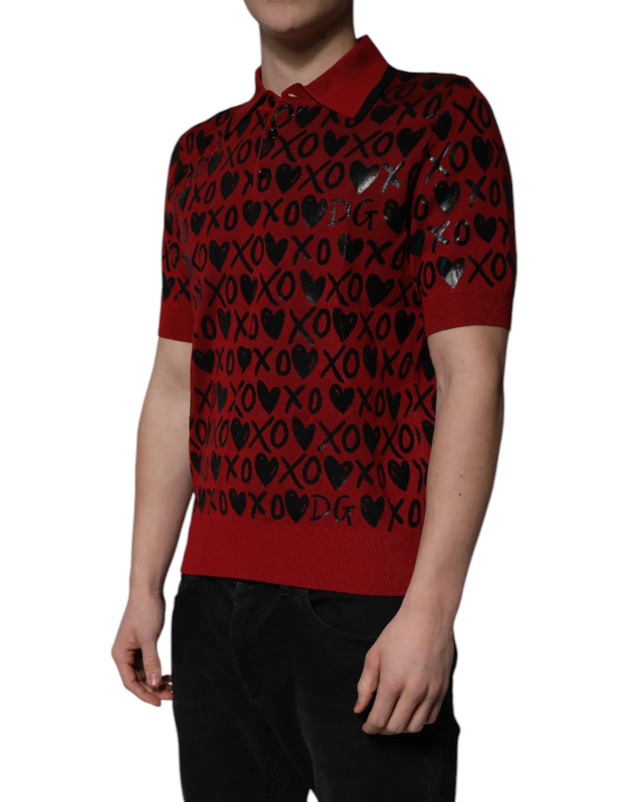 Dolce & Gabbana Red Cotton XOXO Collared Polo T-shirt - Zeiniez