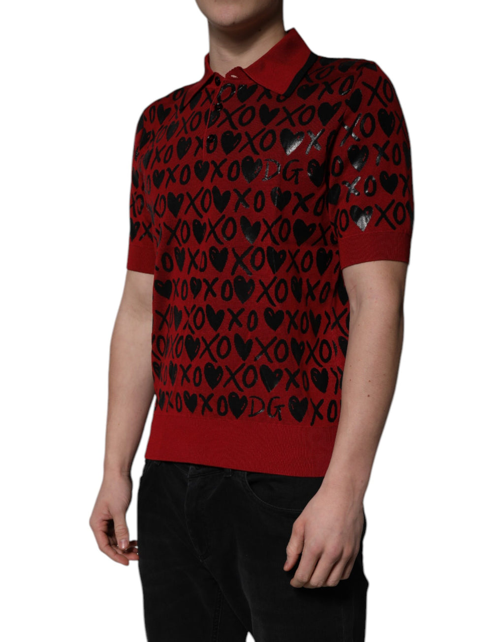 Dolce & Gabbana Red Cotton XOXO Collared Polo T-shirt