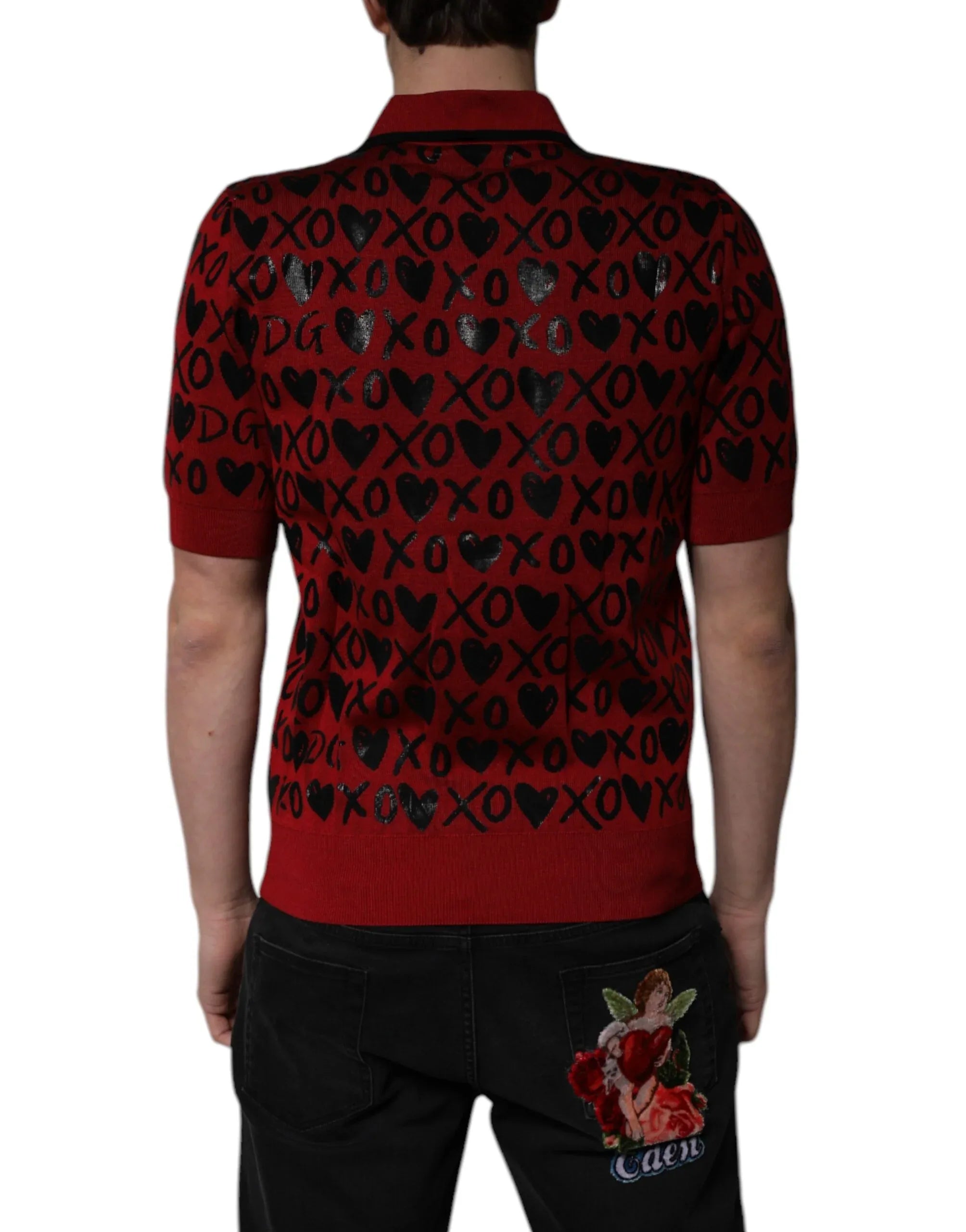 Dolce & Gabbana Red Cotton XOXO Collared Polo T-shirt - Zeiniez