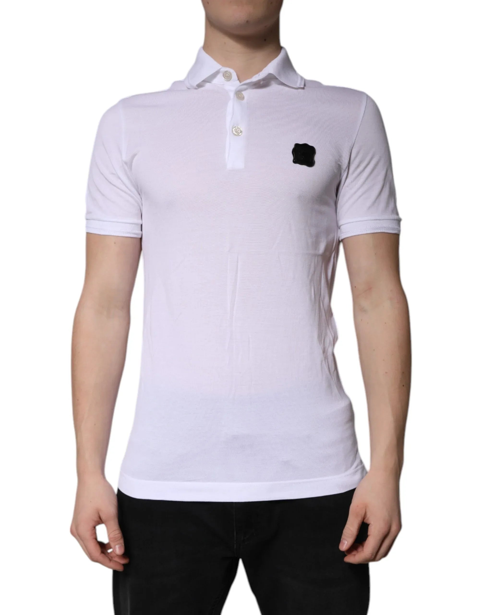 Dolce & Gabbana White Cotton Logo Collared Polo T-shirt - Zeiniez