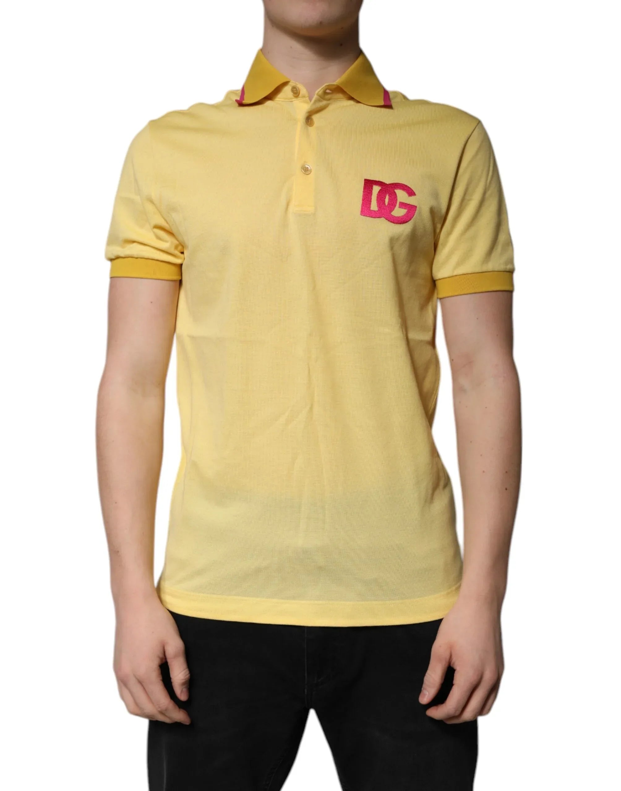 Dolce & Gabbana Yellow Cotton Logo Collared Polo T-shirt - Zeiniez