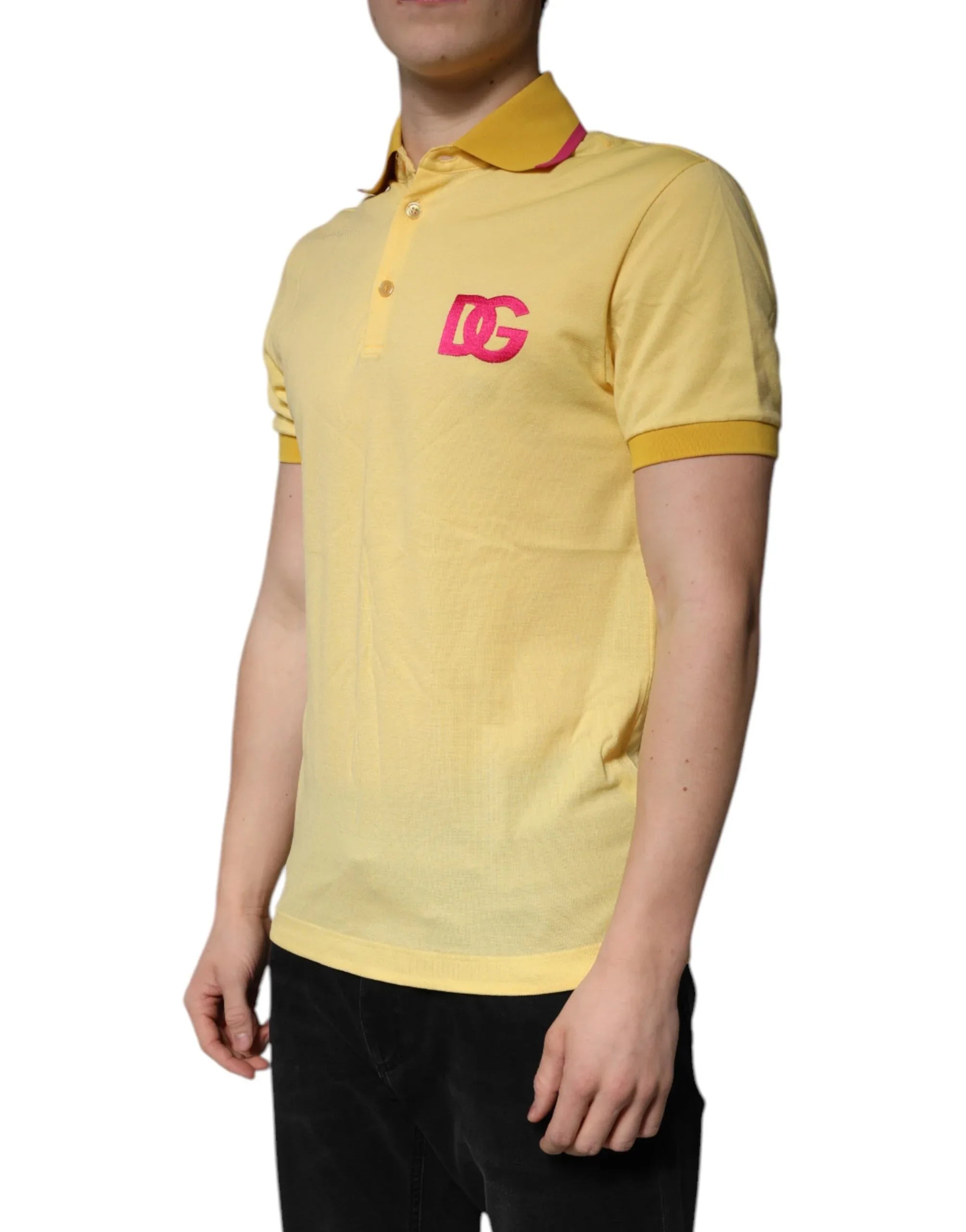 Dolce & Gabbana Yellow Cotton Logo Collared Polo T-shirt - Zeiniez