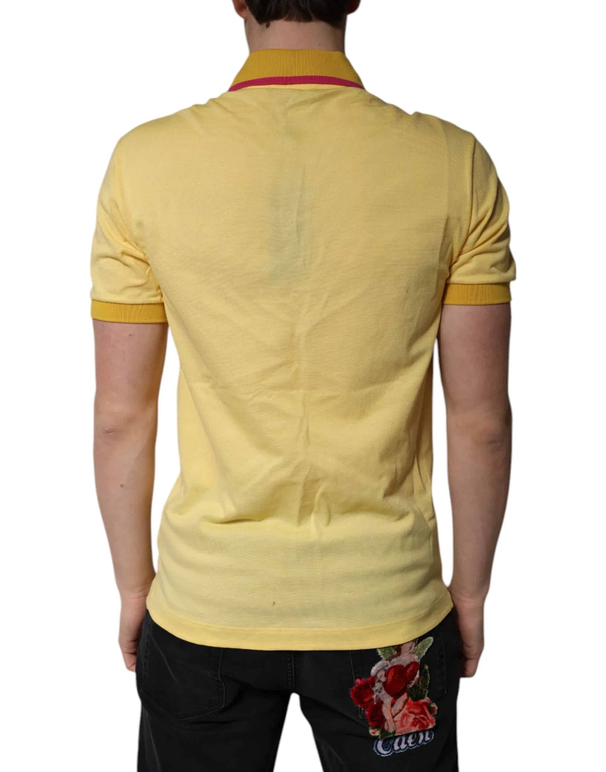 Dolce & Gabbana Yellow Cotton Logo Collared Polo T-shirt - Zeiniez