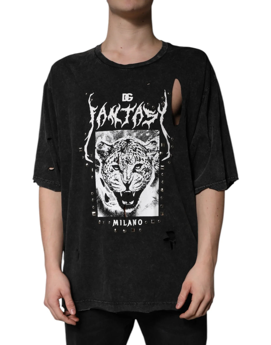 Dolce & Gabbana Black Graphic Print Cotton Crew Neck T-shirt - Zeiniez