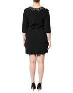 Dolce & Gabbana Black Crystal Embellished Round Neck Mini Dress