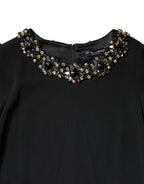 Dolce & Gabbana Black Crystal Embellished Round Neck Mini Dress