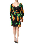 Dolce & Gabbana Black Silk Pineapple Draped Print Wrap Dress - Zeiniez