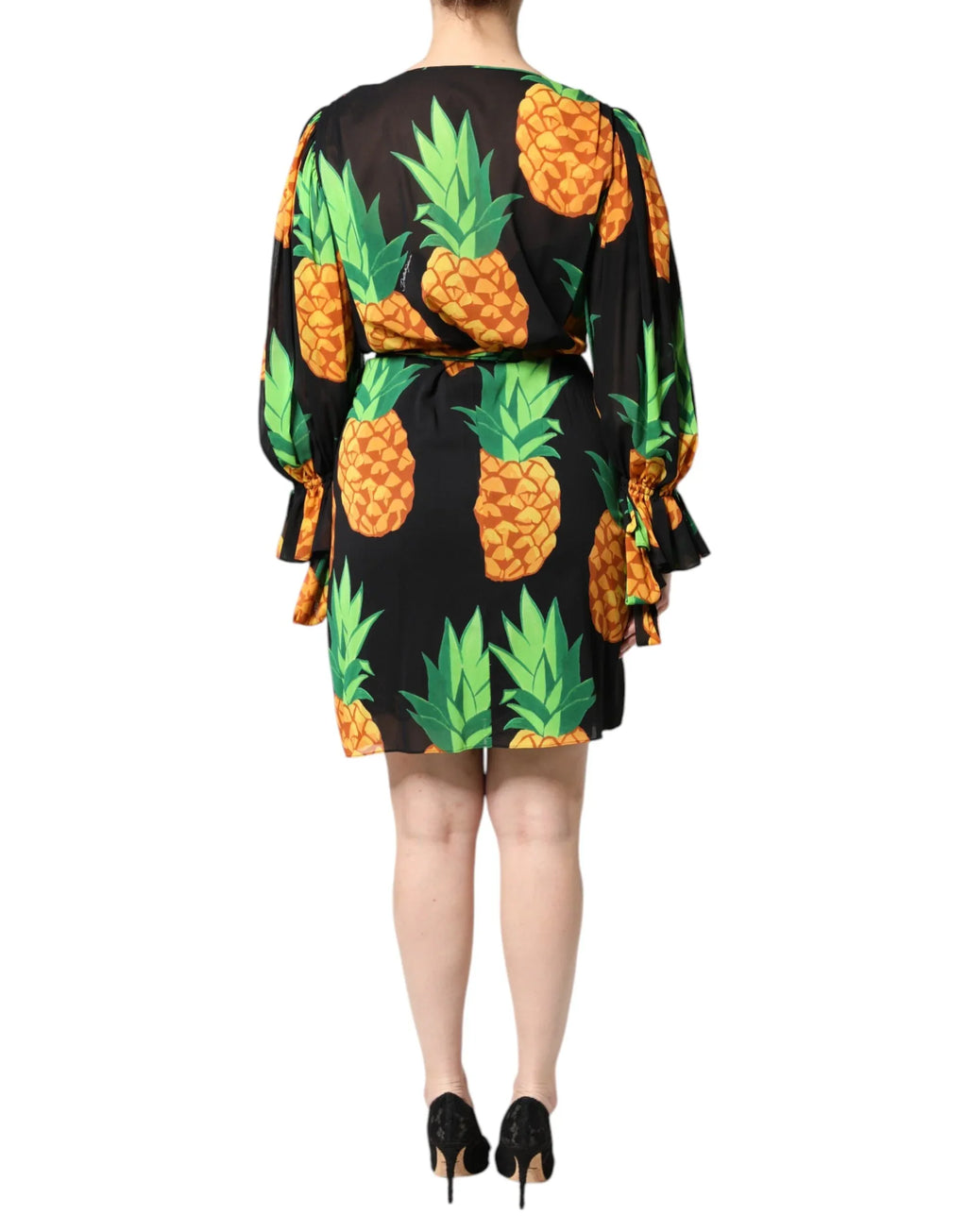 Dolce & Gabbana Black Silk Pineapple Draped Print Wrap Dress - Zeiniez
