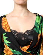 Dolce & Gabbana Black Silk Pineapple Draped Print Wrap Dress - Zeiniez
