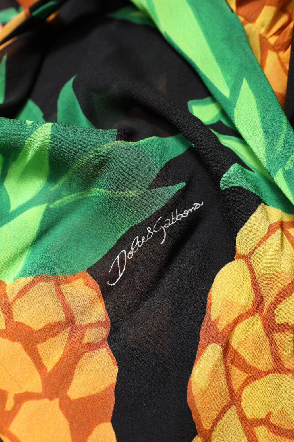 Dolce & Gabbana Black Silk Pineapple Draped Print Wrap Dress - Zeiniez