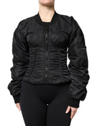 Dolce & Gabbana Black Nylon Full Zip Bustier Corset Jacket - Zeiniez