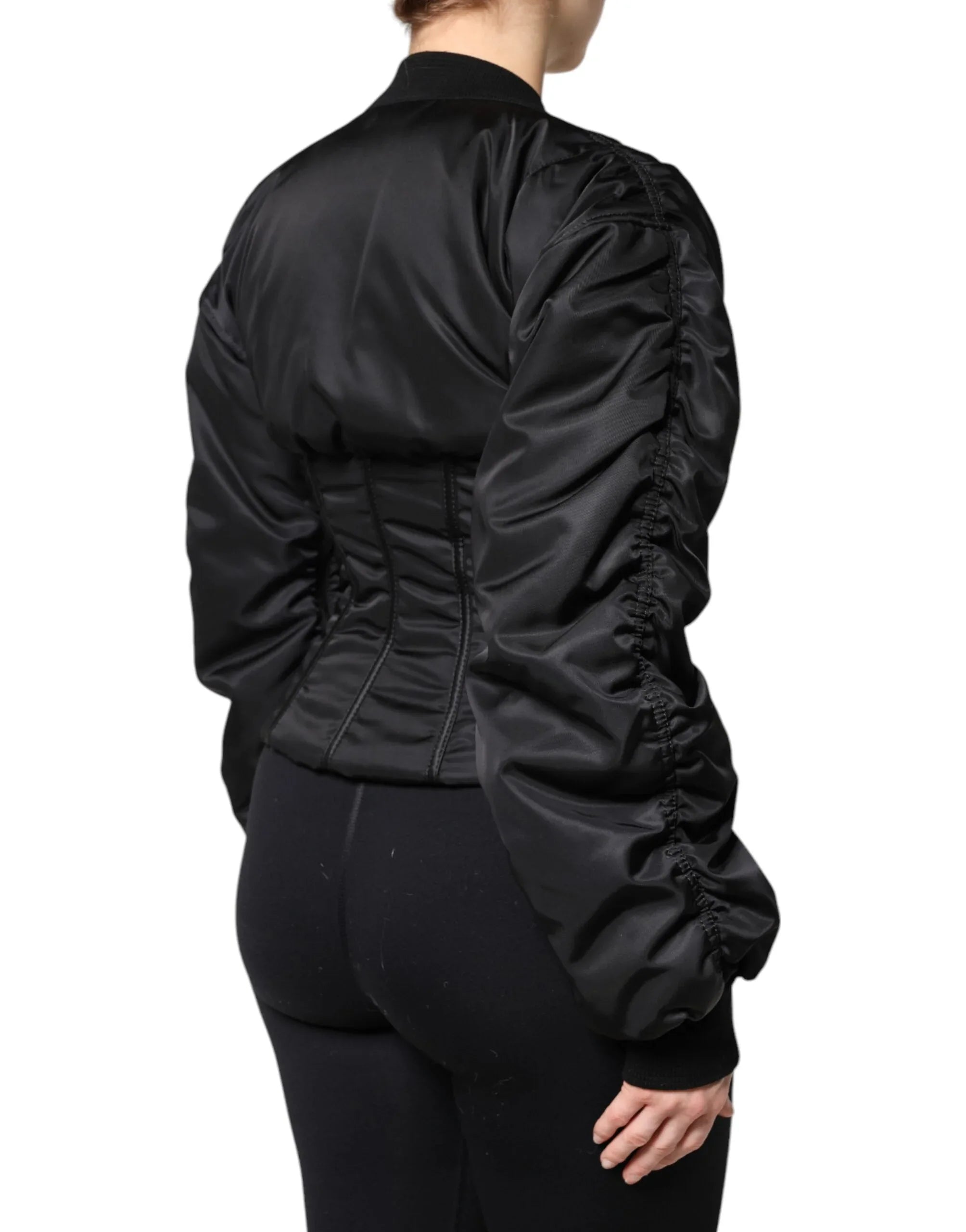 Dolce & Gabbana Black Nylon Full Zip Bustier Corset Jacket - Zeiniez