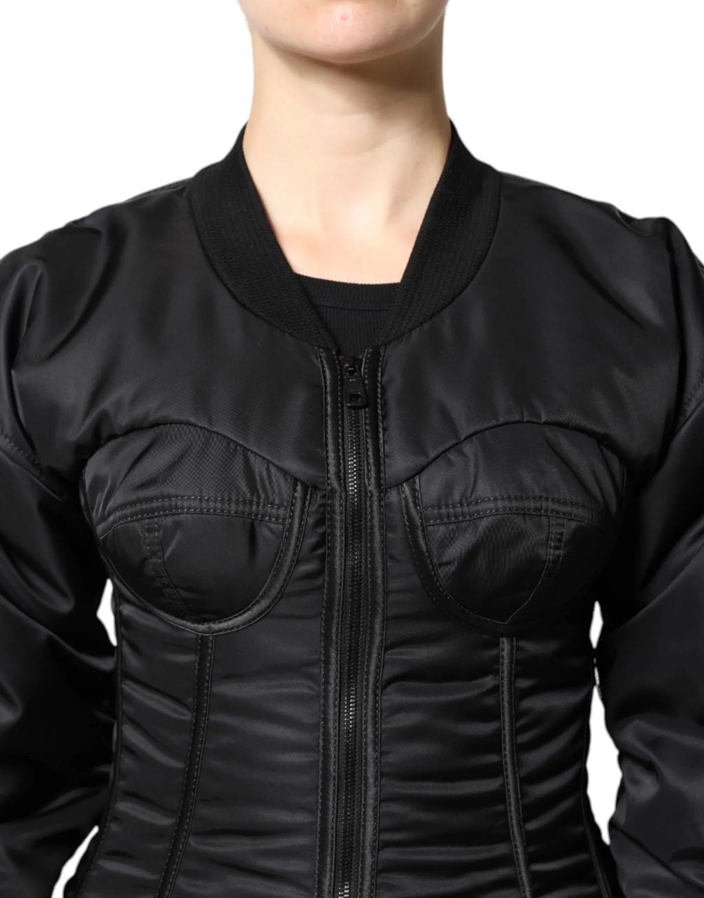 Dolce & Gabbana Black Nylon Full Zip Bustier Corset Jacket - Zeiniez