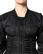 Dolce & Gabbana Black Nylon Full Zip Bustier Corset Jacket - Zeiniez