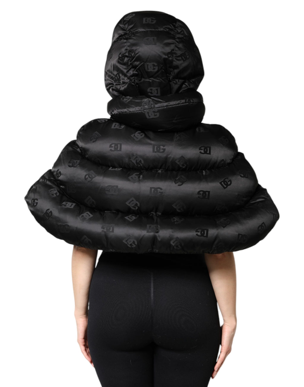 Dolce & Gabbana Black Padded Puffer Hooded Full Zip Cropped Jacket
