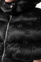 Dolce & Gabbana Black Padded Puffer Hooded Full Zip Cropped Jacket