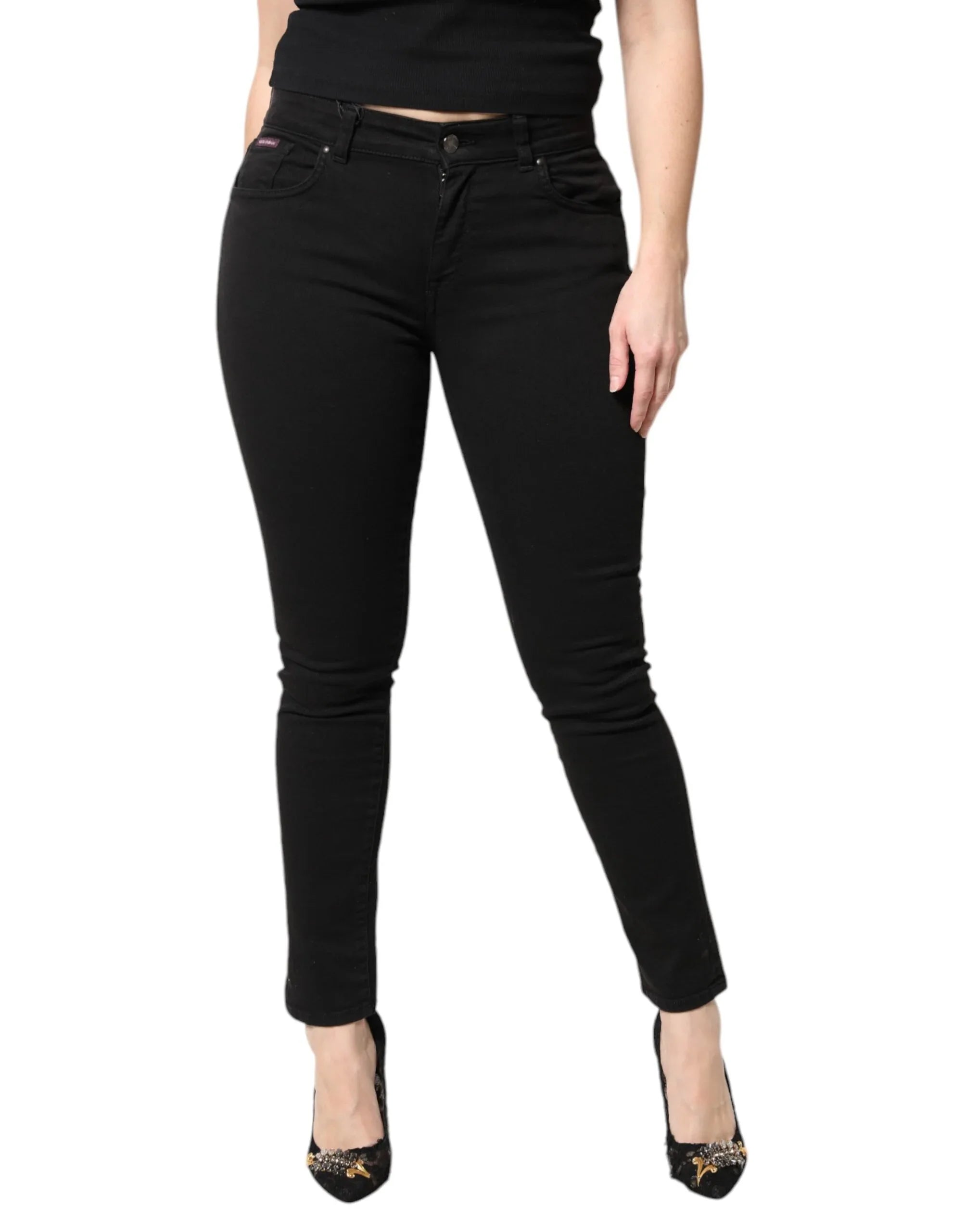 Dolce & Gabbana Black Cotton Mid Waisted Skinny Denim Jeans - Zeiniez