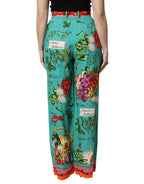 Dolce & Gabbana Green Silk Printed Straight Pants - Zeiniez