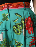 Dolce & Gabbana Green Silk Printed Straight Pants - Zeiniez
