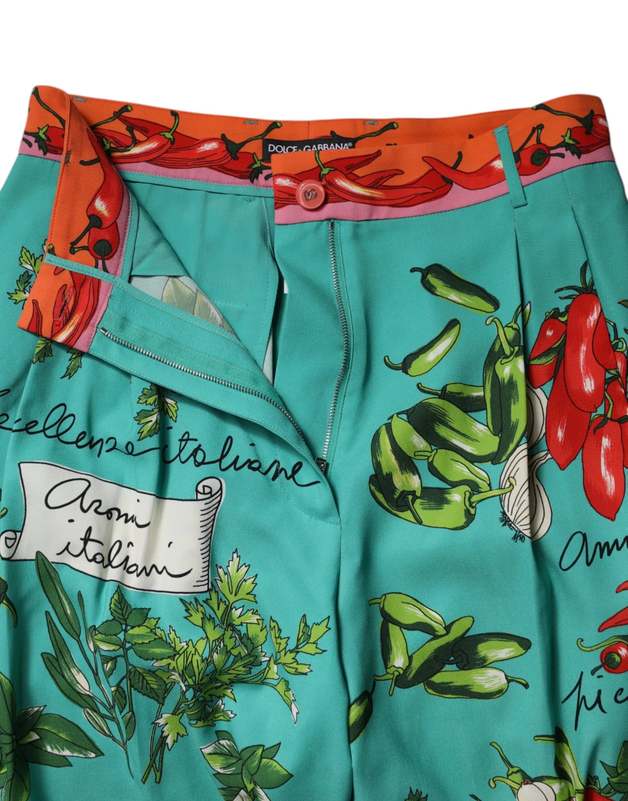 Dolce & Gabbana Green Silk Printed Straight Pants - Zeiniez