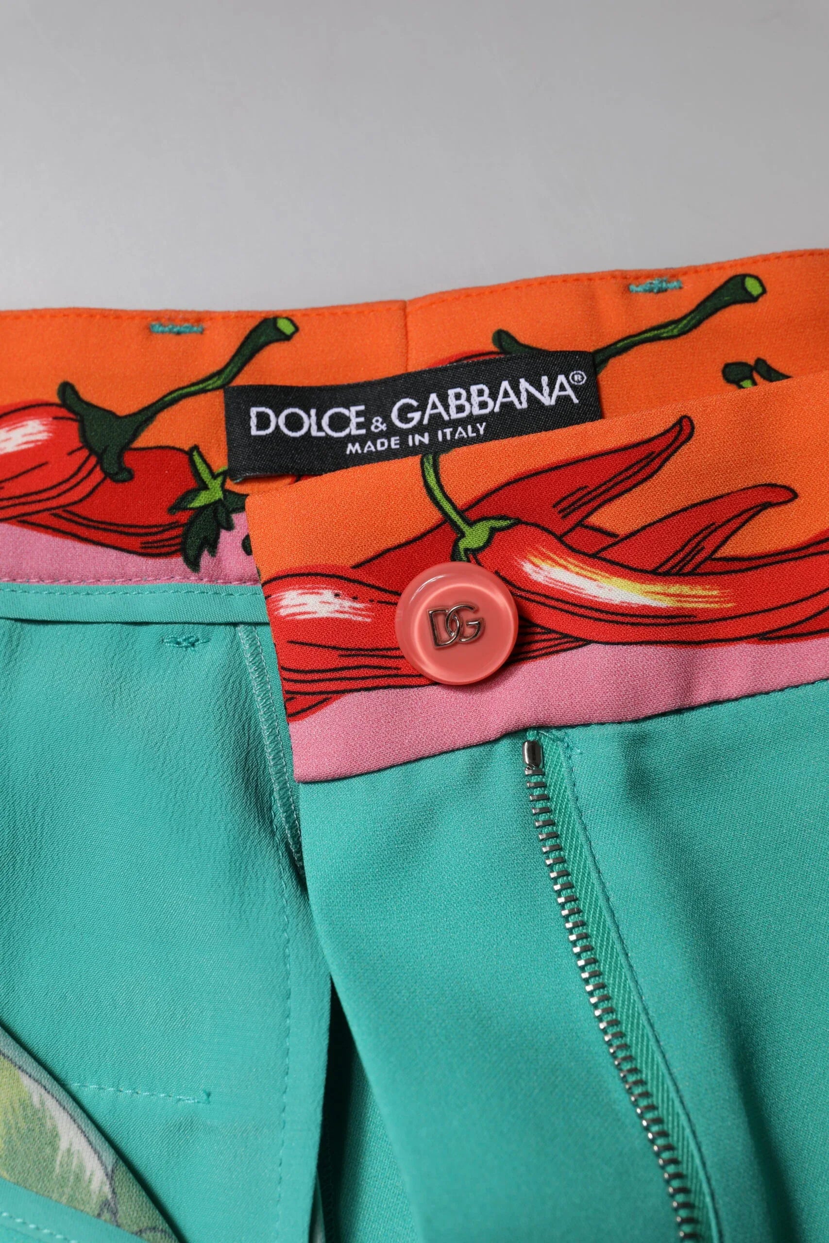 Dolce & Gabbana Green Silk Printed Straight Pants - Zeiniez