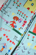 Dolce & Gabbana Light Blue Drawing Mid Waist Wide Leg Pants - Zeiniez