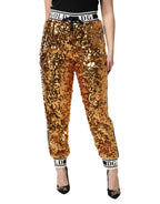 Dolce & Gabbana Metallic Gold DG Logo Sequined Jogger Pants - Zeiniez
