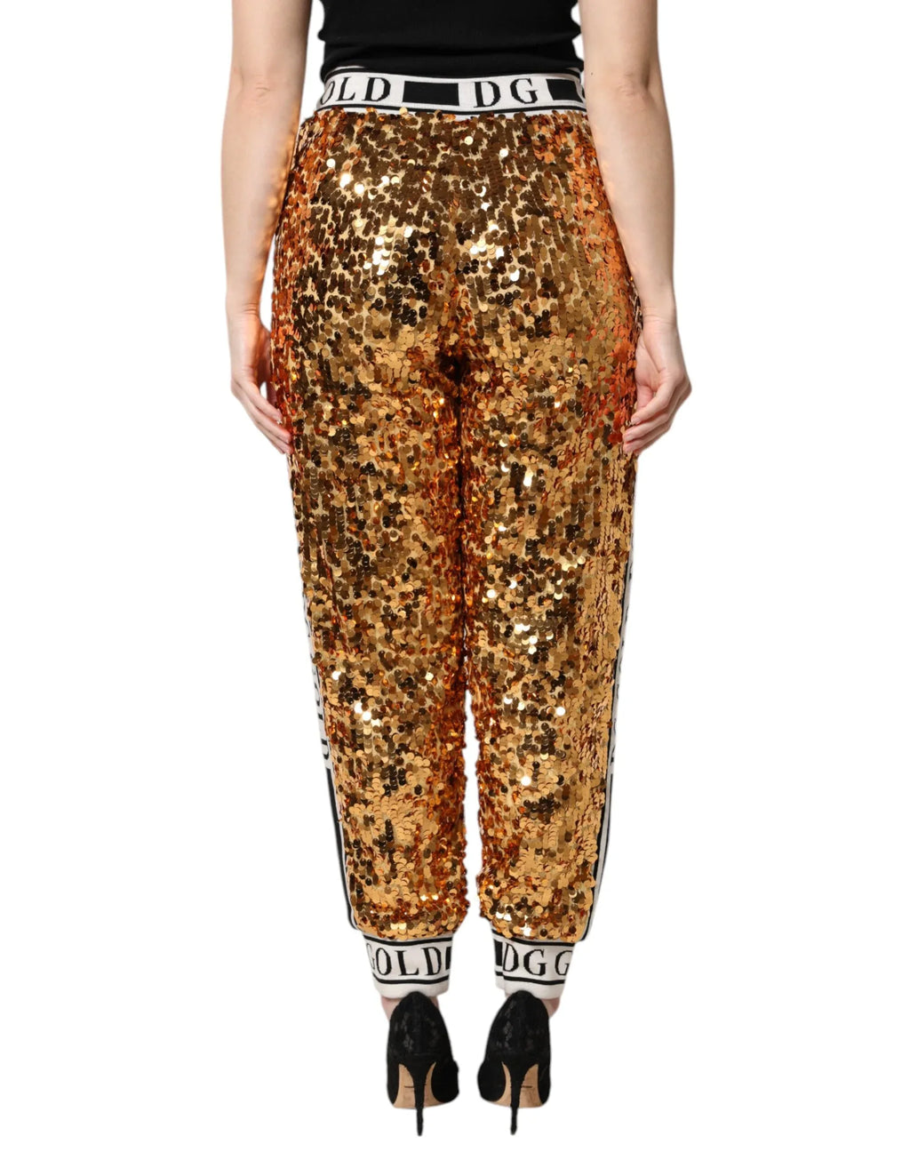 Dolce & Gabbana Metallic Gold DG Logo Sequined Jogger Pants - Zeiniez