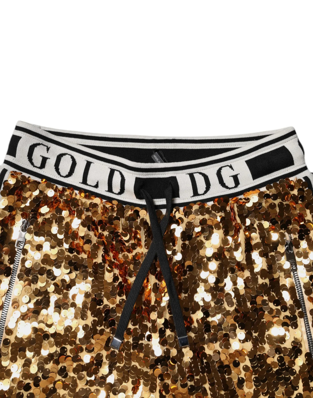 Dolce & Gabbana Metallic Gold DG Logo Sequined Jogger Pants - Zeiniez