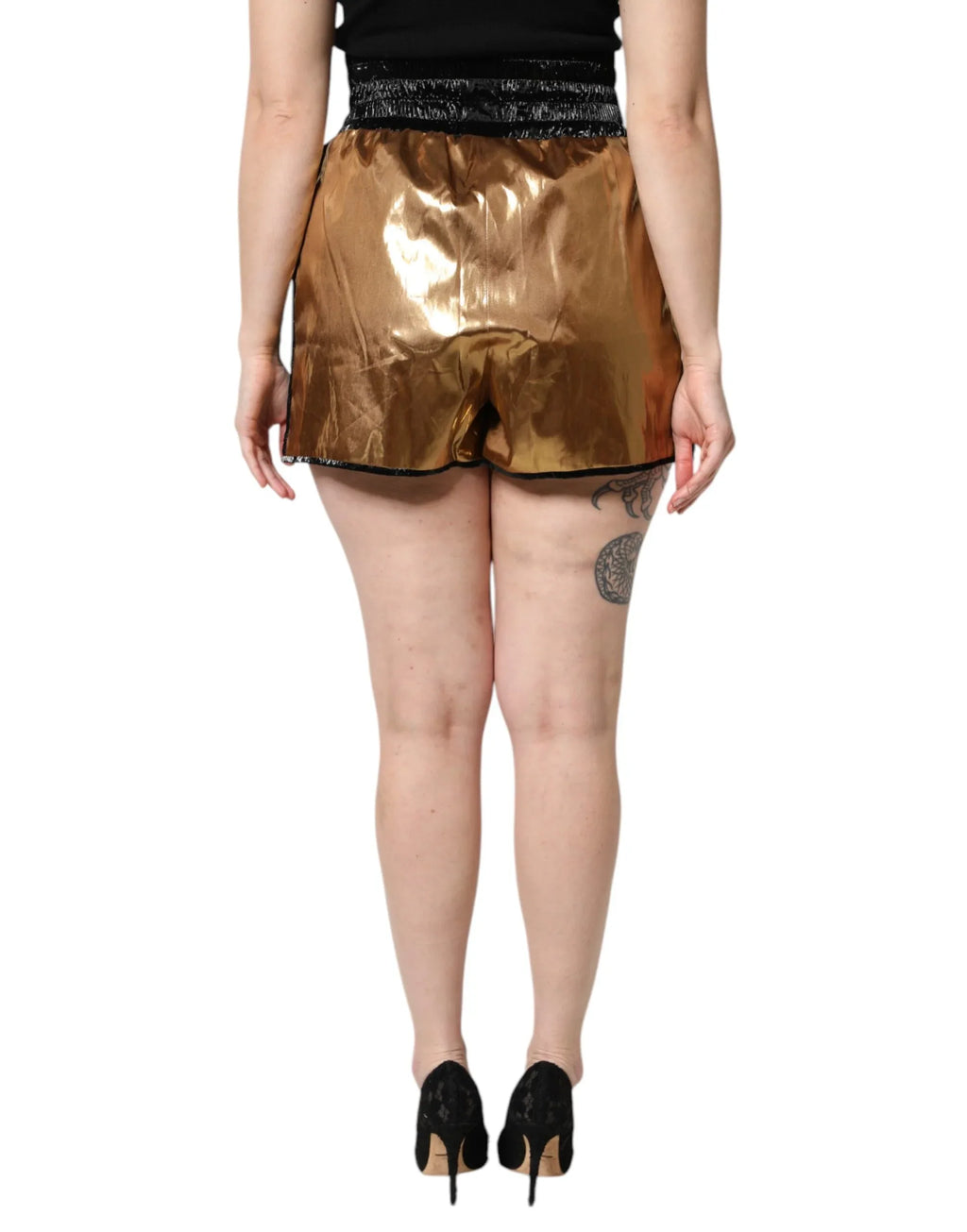 Dolce & Gabbana Metallic Gold High Waist Women Hotpants Short - Zeiniez