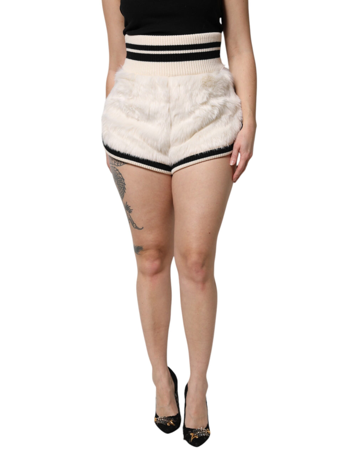 Dolce & Gabbana White Faux Fur High Waisted Hot Pants Short