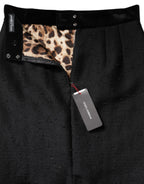 Dolce & Gabbana Black Wool Fringe High Waist Pencil Mini Skirt - Zeiniez