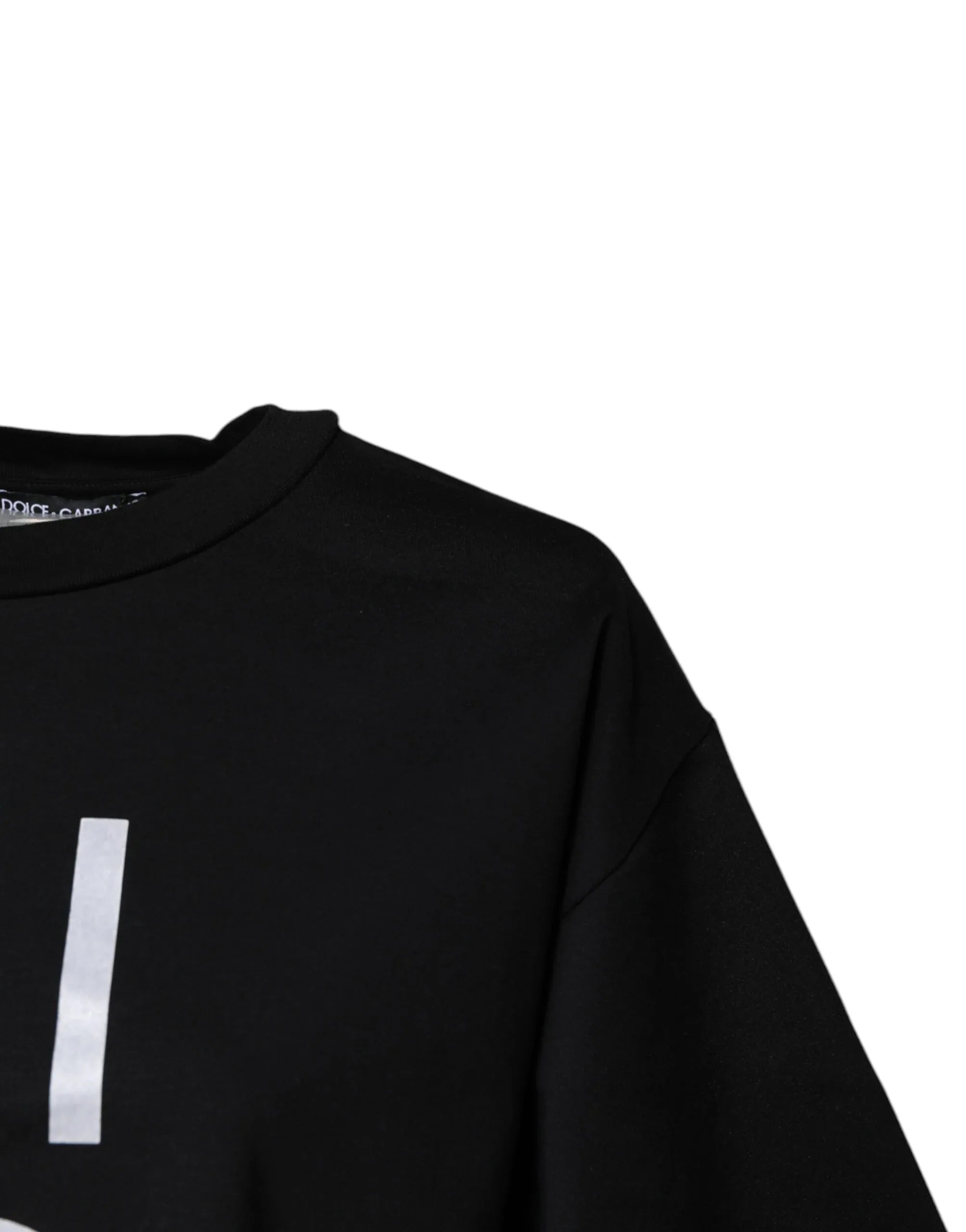 Dolce & Gabbana Black Printed Cotton Crew Neck Tee T-shirt - Zeiniez