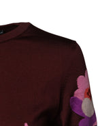 Dolce & Gabbana Maroon Floral Silk Crew Neck Blouse Top - Zeiniez