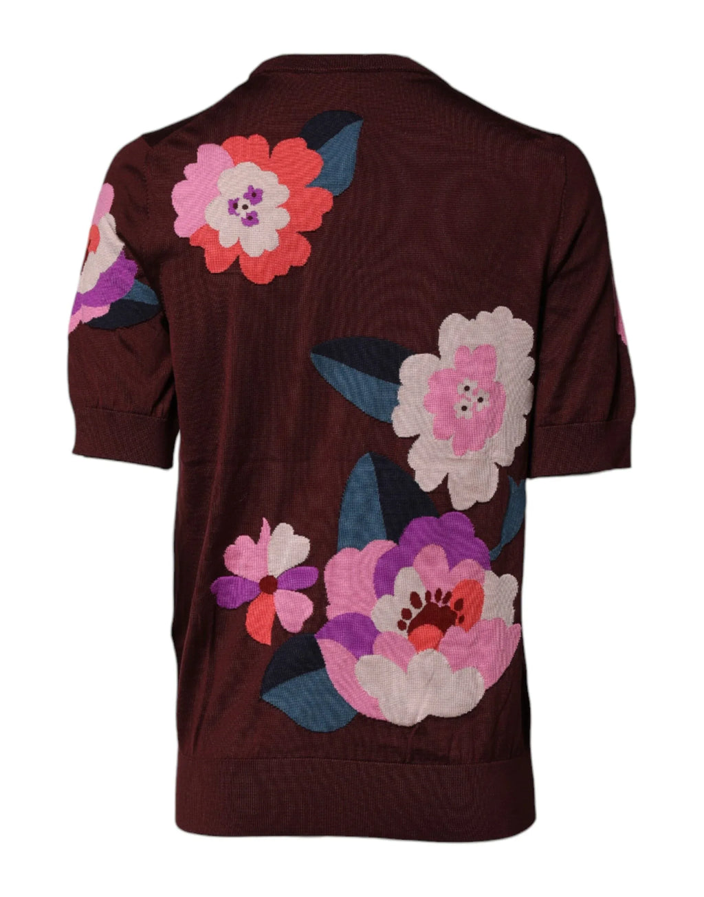 Dolce & Gabbana Maroon Floral Silk Crew Neck Blouse Top - Zeiniez