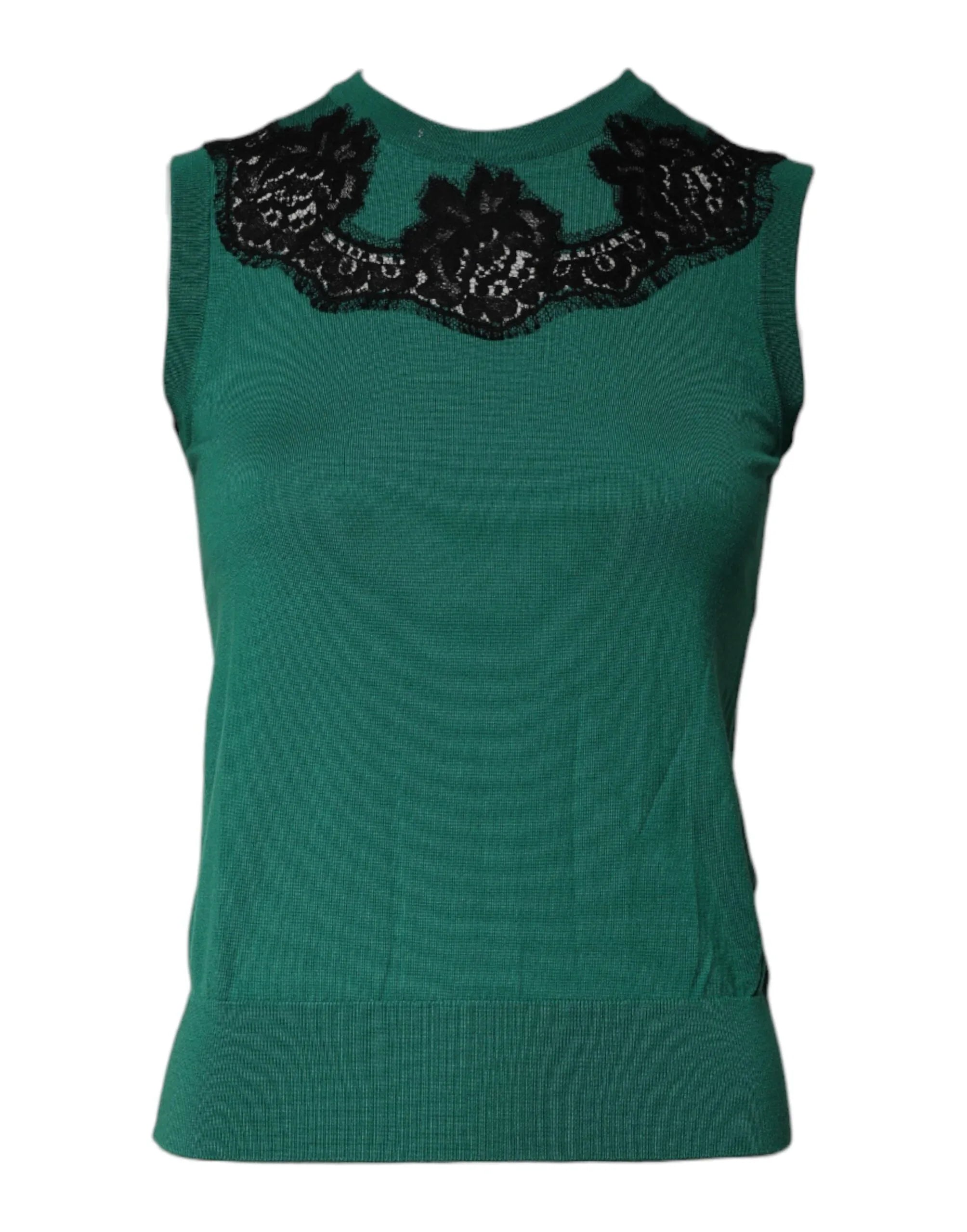 Dolce & Gabbana Green Wool Lace Detail Sleeveless Tank Top - Zeiniez