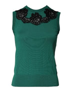 Dolce & Gabbana Green Wool Lace Detail Sleeveless Tank Top - Zeiniez