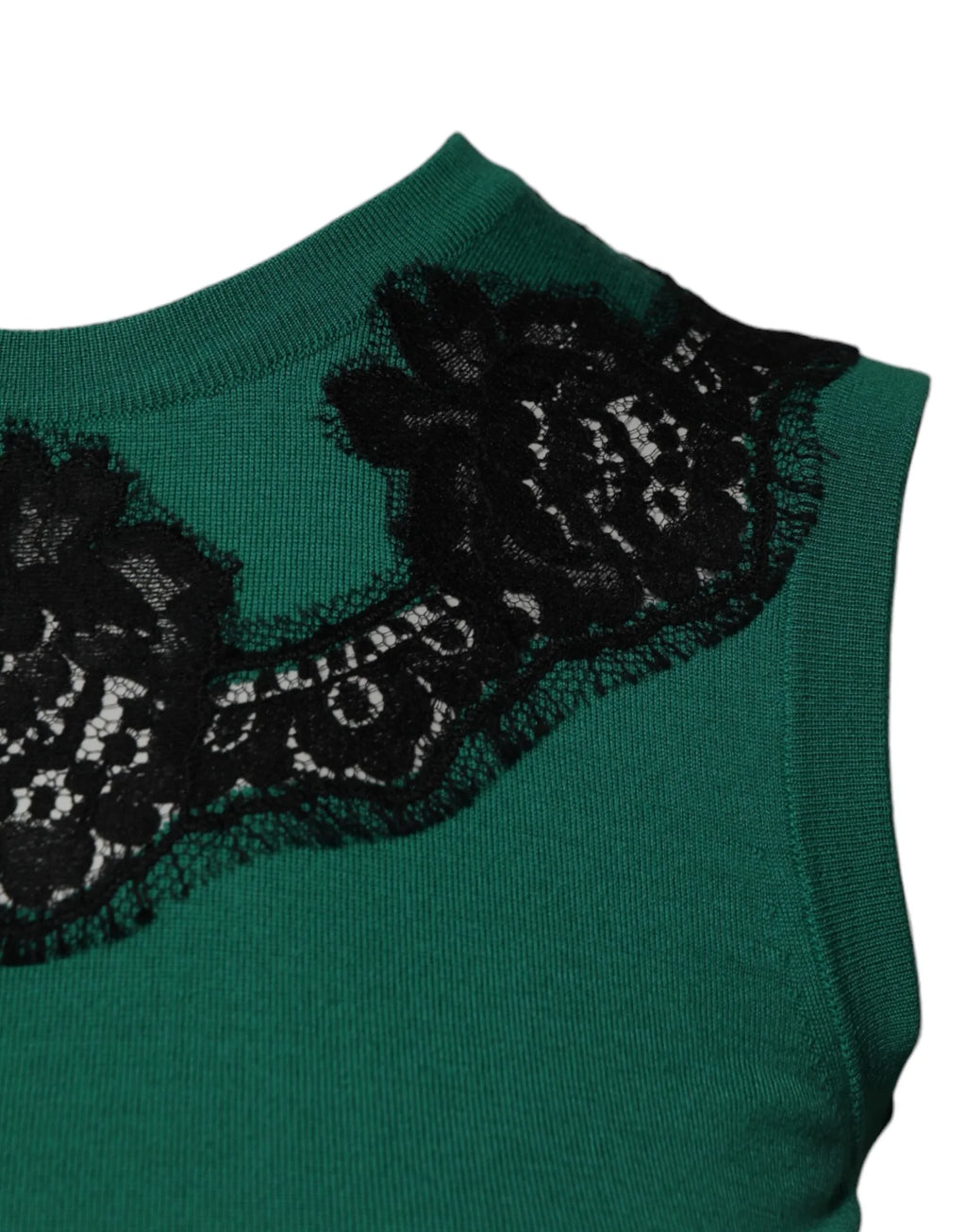 Dolce & Gabbana Green Wool Lace Detail Sleeveless Tank Top - Zeiniez