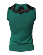 Dolce & Gabbana Green Wool Lace Detail Sleeveless Tank Top - Zeiniez