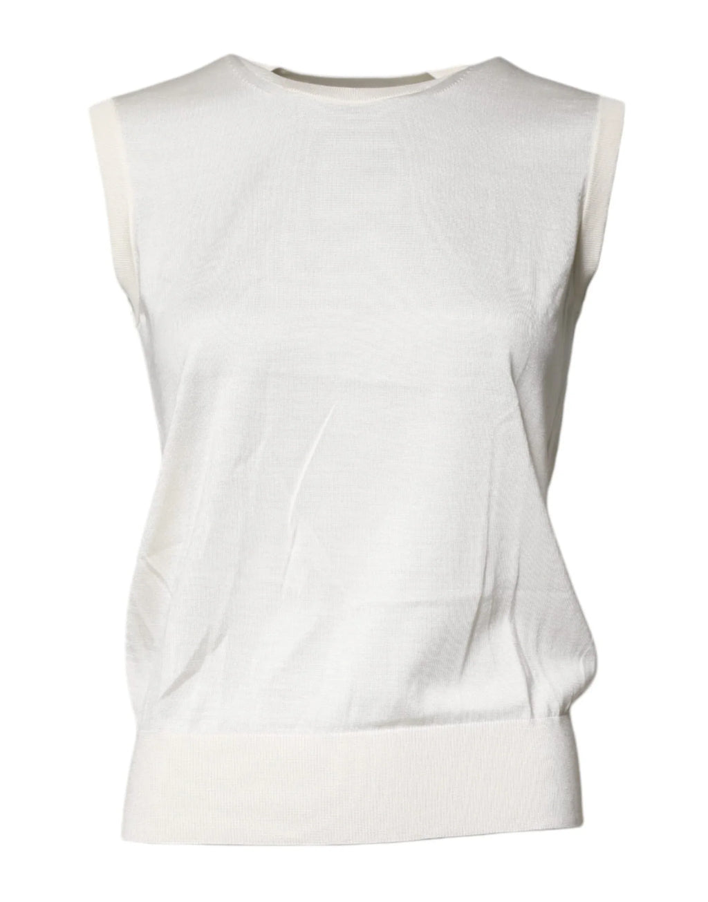 Dolce & Gabbana Cream Sleeveless Silk Round Neck Tank Top - Zeiniez