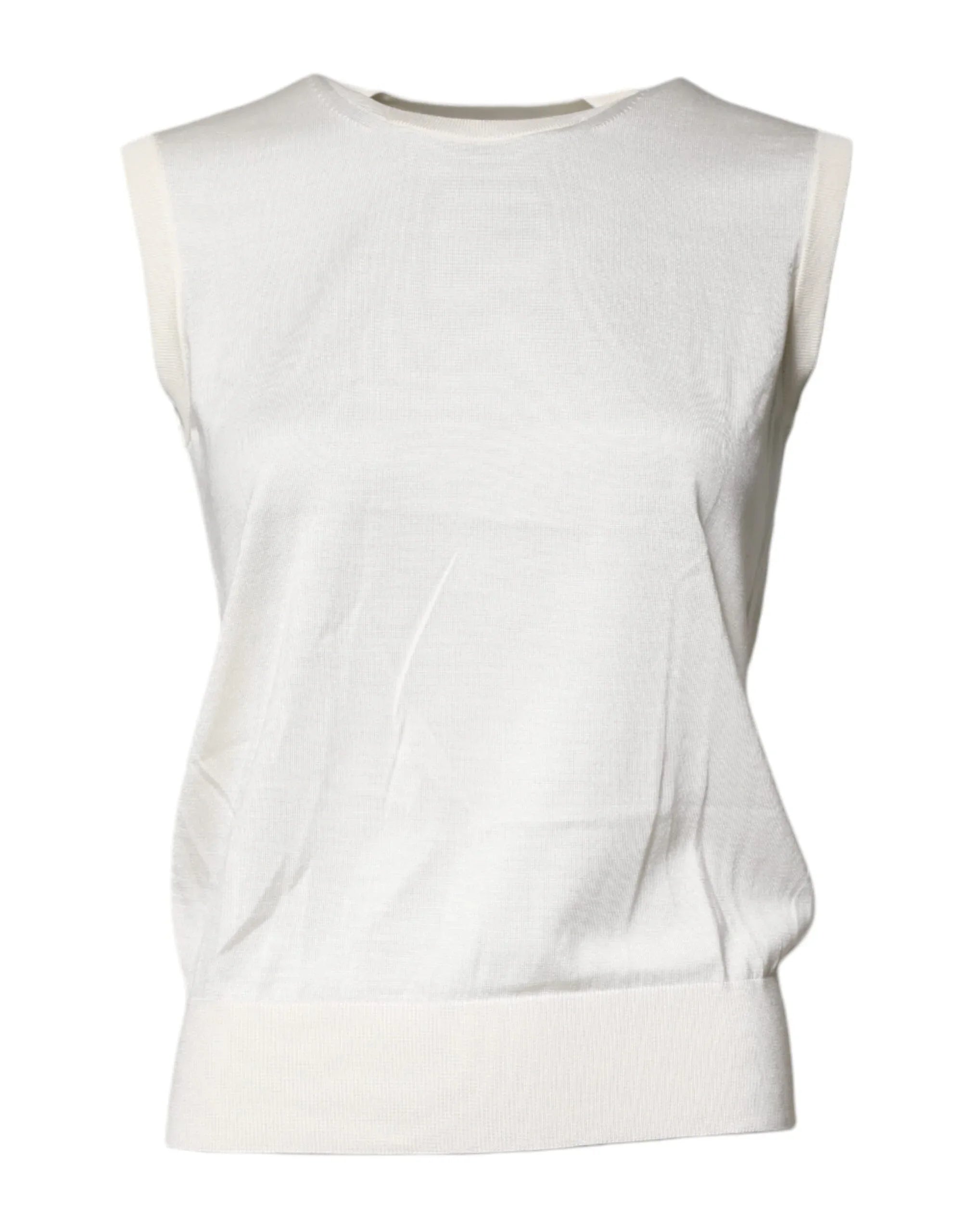 Dolce & Gabbana Cream Sleeveless Silk Round Neck Tank Top - Zeiniez